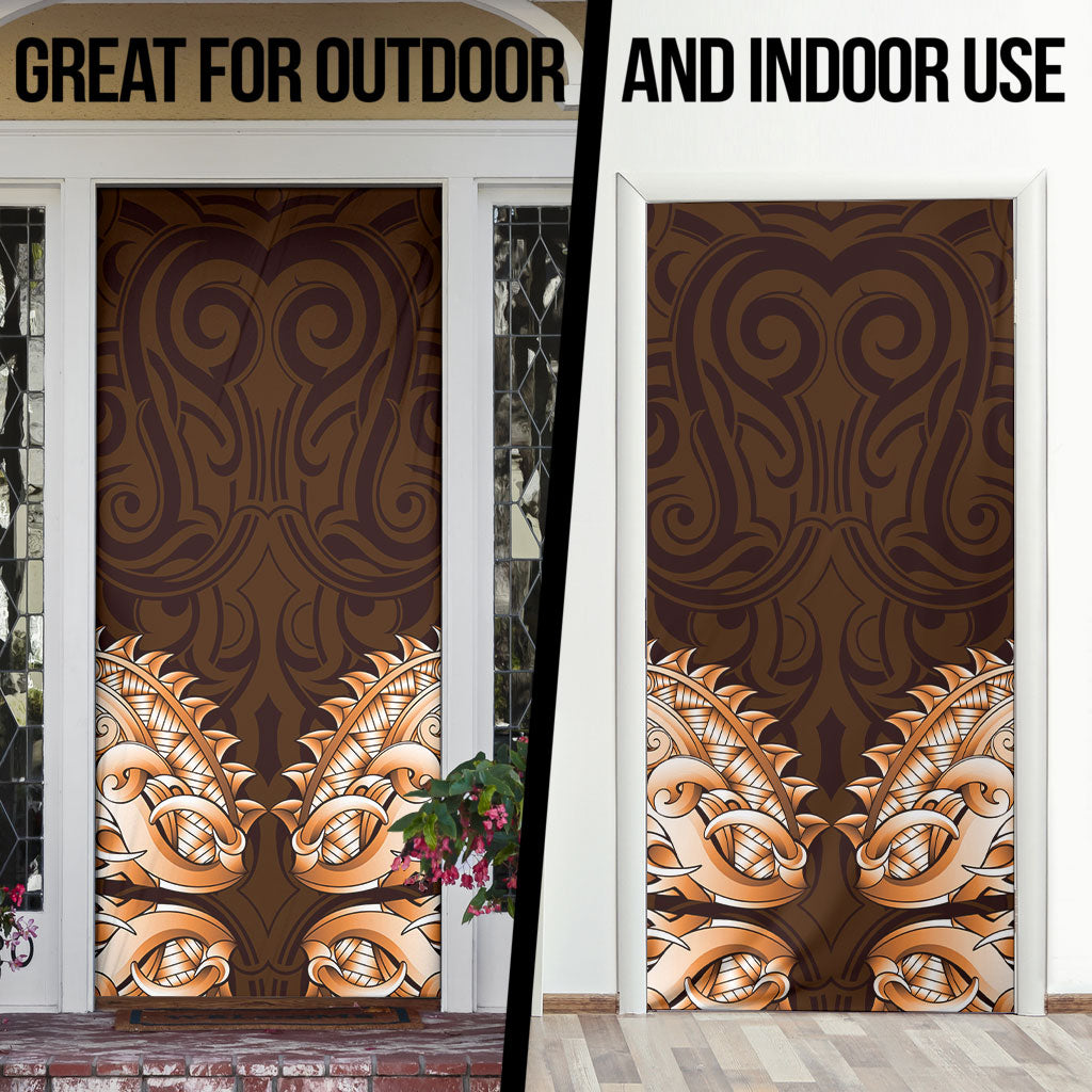 New Zealand Ta Moko Door Cover Aotearoa Maori Chest Tattoo Orange LT14 - Polynesian Pride