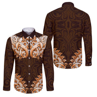 New Zealand Ta Moko Family Matching Mermaid Dress and Hawaiian Shirt Aotearoa Maori Chest Tattoo Orange LT14 Dad's Shirt - Long Sleeve Orange - Polynesian Pride