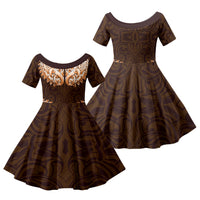 New Zealand Ta Moko Family Matching Short Sleeve Bodycon Dress and Hawaiian Shirt Aotearoa Maori Chest Tattoo Orange LT14 Daughter's Dress Orange - Polynesian Pride