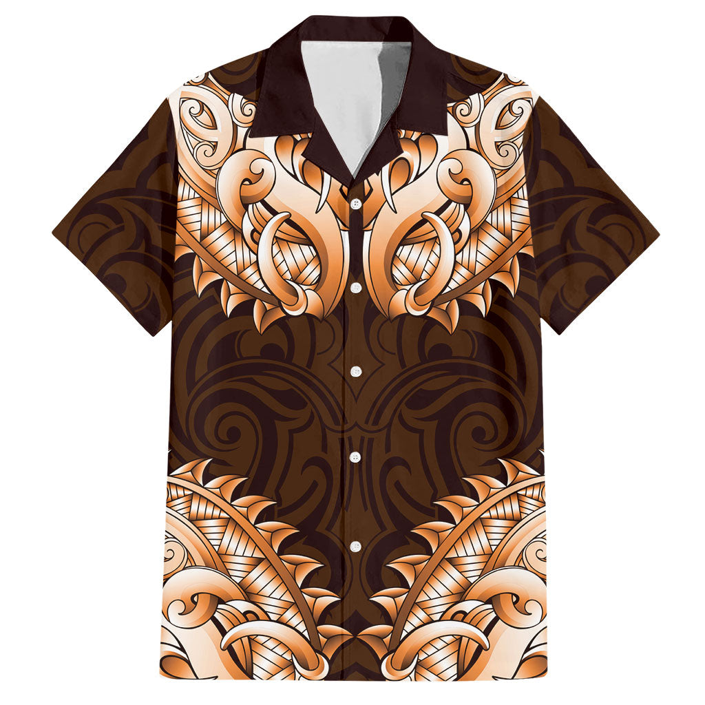 New Zealand Ta Moko Hawaiian Shirt Aotearoa Maori Chest Tattoo Orange LT14 Orange - Polynesian Pride