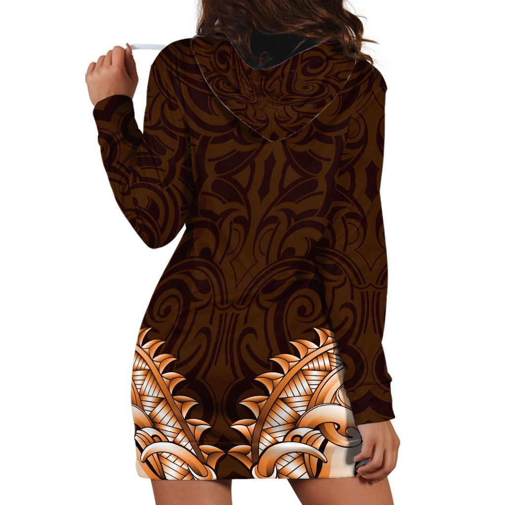 New Zealand Ta Moko Hoodie Dress Aotearoa Maori Chest Tattoo Orange LT14 - Polynesian Pride