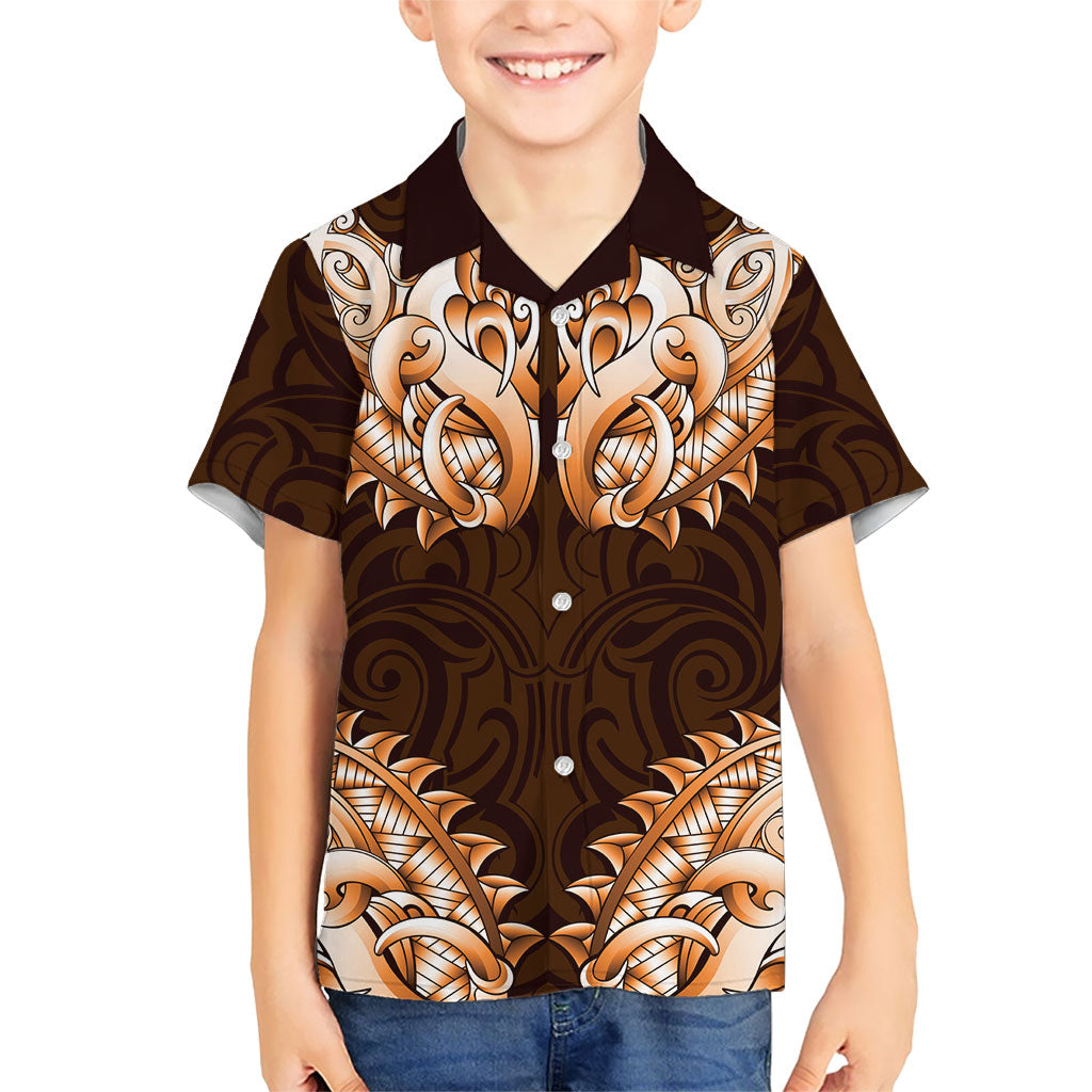 New Zealand Ta Moko Kid Hawaiian Shirt Aotearoa Maori Chest Tattoo Orange LT14 Kid Orange - Polynesian Pride