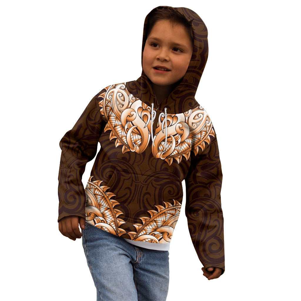 New Zealand Ta Moko Kid Hoodie Aotearoa Maori Chest Tattoo Orange LT14 - Polynesian Pride