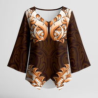 New Zealand Ta Moko Kimono Sleeve Blouse Aotearoa Maori Chest Tattoo Orange LT14 Female Orange - Polynesian Pride
