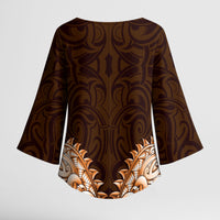 New Zealand Ta Moko Kimono Sleeve Blouse Aotearoa Maori Chest Tattoo Orange LT14 - Polynesian Pride