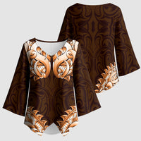 New Zealand Ta Moko Kimono Sleeve Blouse Aotearoa Maori Chest Tattoo Orange LT14 - Polynesian Pride