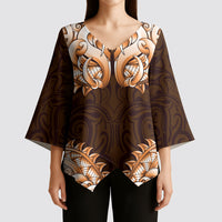 New Zealand Ta Moko Kimono Sleeve Blouse Aotearoa Maori Chest Tattoo Orange LT14 - Polynesian Pride