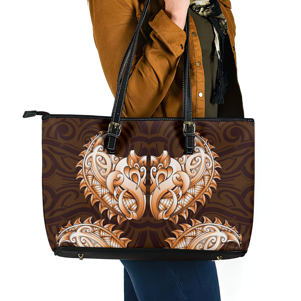 New Zealand Ta Moko Leather Tote Bag Aotearoa Maori Chest Tattoo Orange LT14 - Polynesian Pride