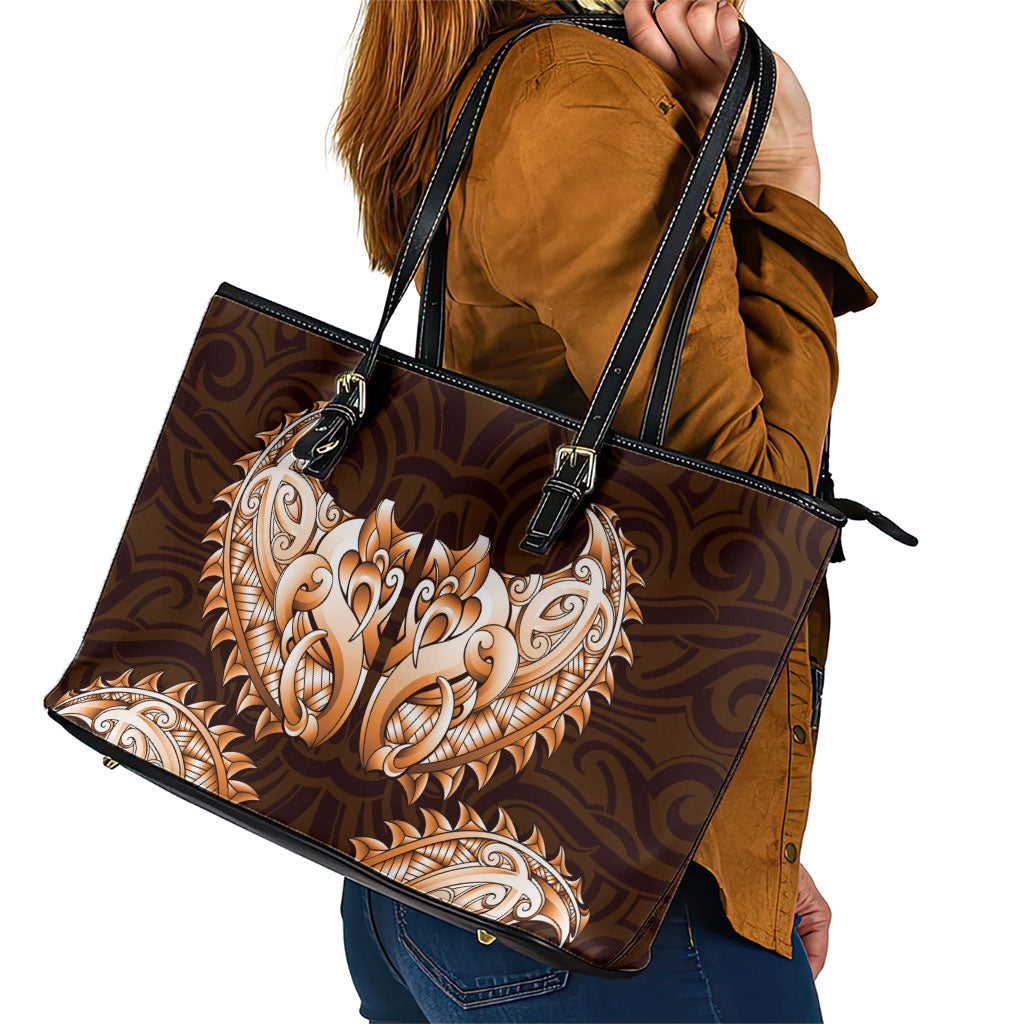 New Zealand Ta Moko Leather Tote Bag Aotearoa Maori Chest Tattoo Orange LT14 - Polynesian Pride