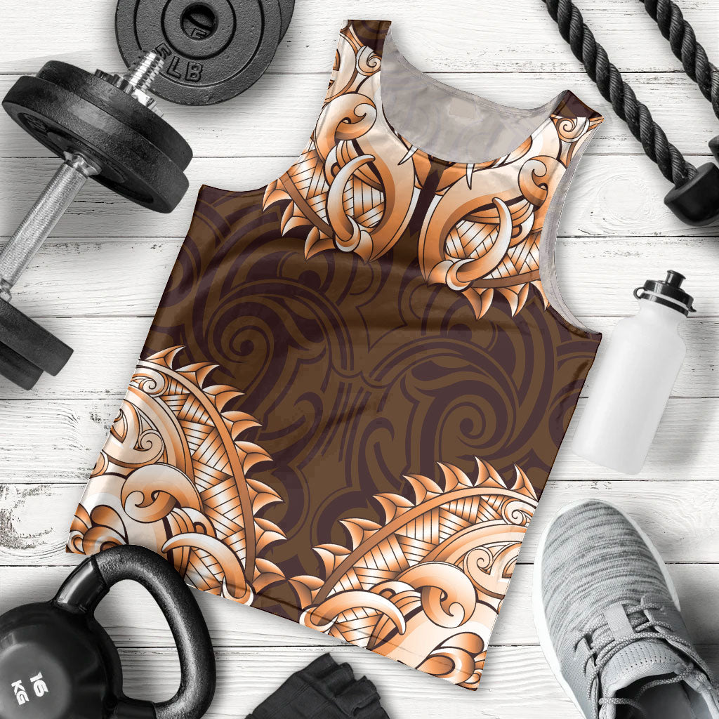 New Zealand Ta Moko Men Tank Top Aotearoa Maori Chest Tattoo Orange LT14 - Polynesian Pride