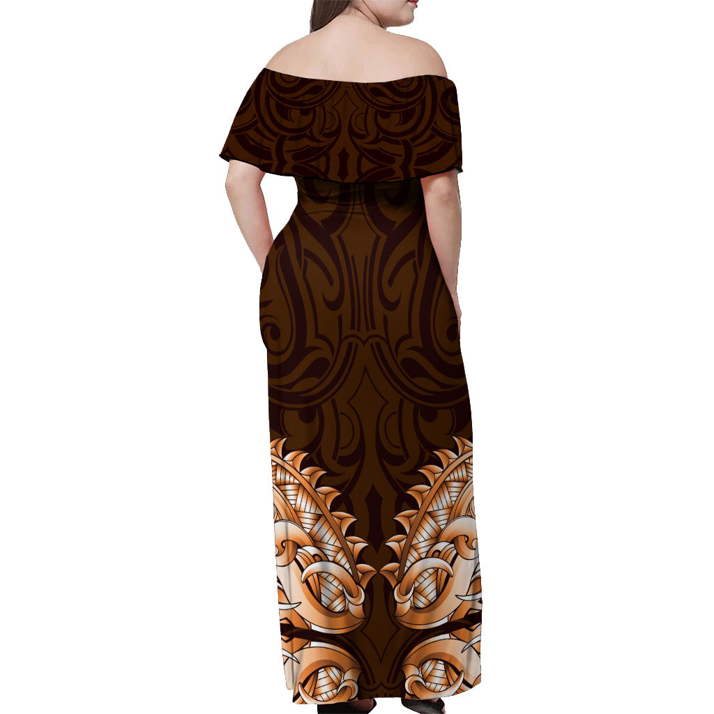New Zealand Ta Moko Off Shoulder Maxi Dress Aotearoa Maori Chest Tattoo Orange LT14 - Polynesian Pride