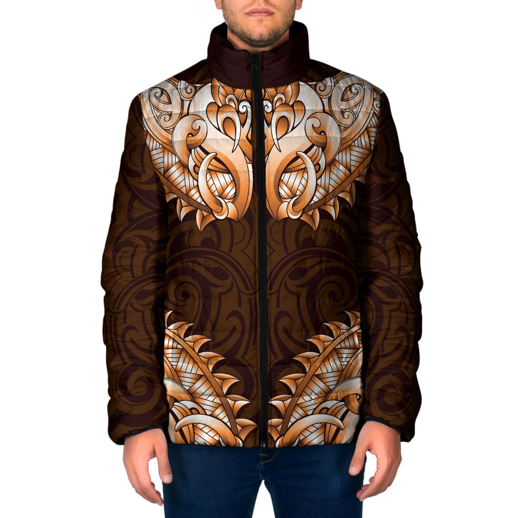 New Zealand Ta Moko Padded Jacket Aotearoa Maori Chest Tattoo Orange LT14 Men Orange - Polynesian Pride