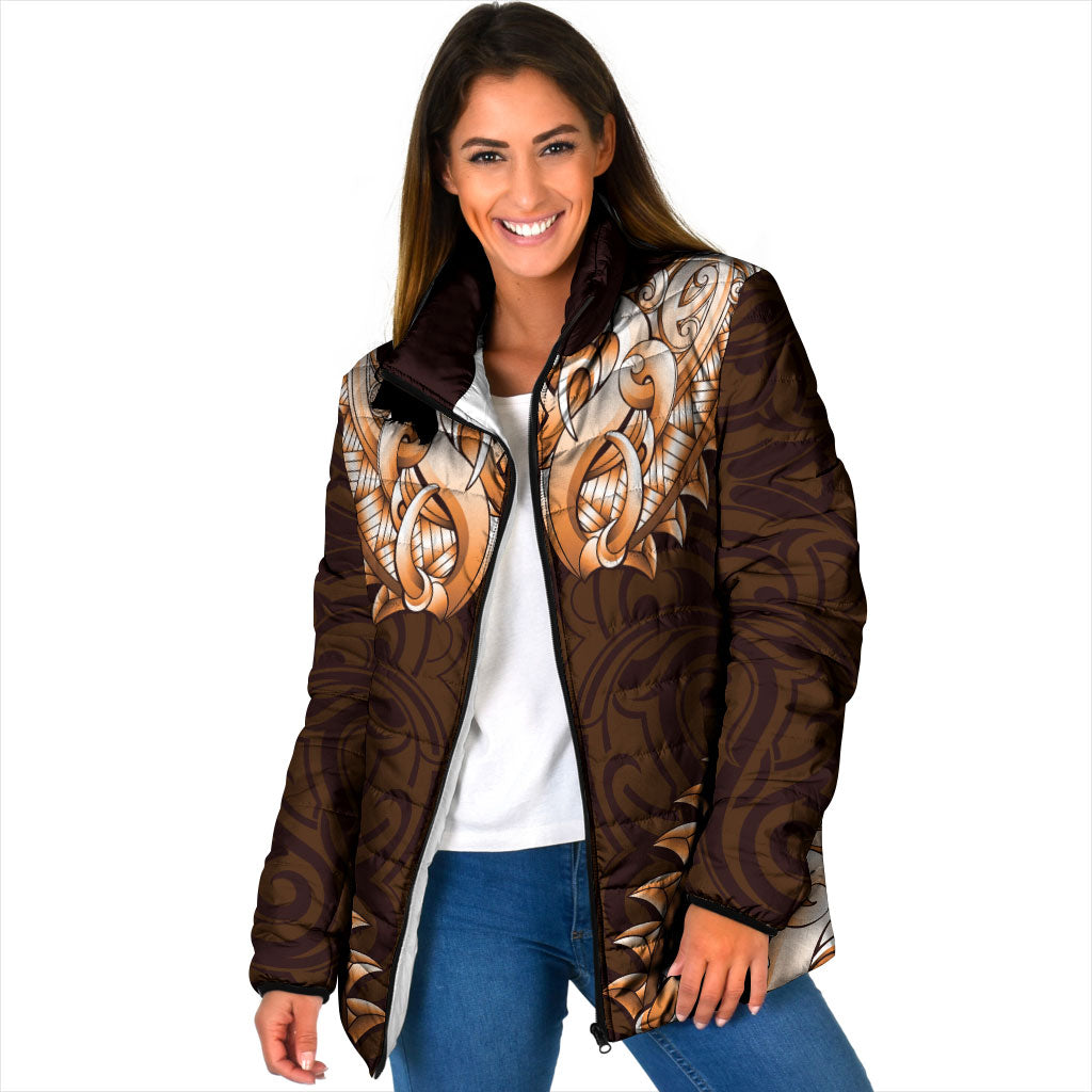 New Zealand Ta Moko Padded Jacket Aotearoa Maori Chest Tattoo Orange LT14 Women Orange - Polynesian Pride