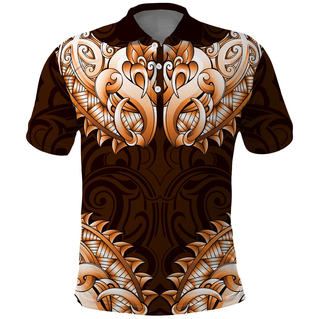 New Zealand Ta Moko Polo Shirt Aotearoa Maori Chest Tattoo Orange LT14 Orange - Polynesian Pride
