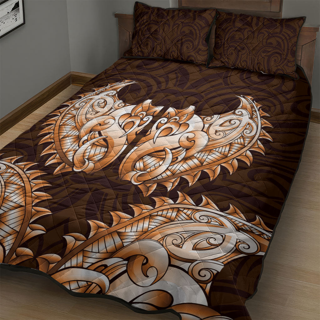 New Zealand Ta Moko Quilt Bed Set Aotearoa Maori Chest Tattoo Orange LT14 - Polynesian Pride