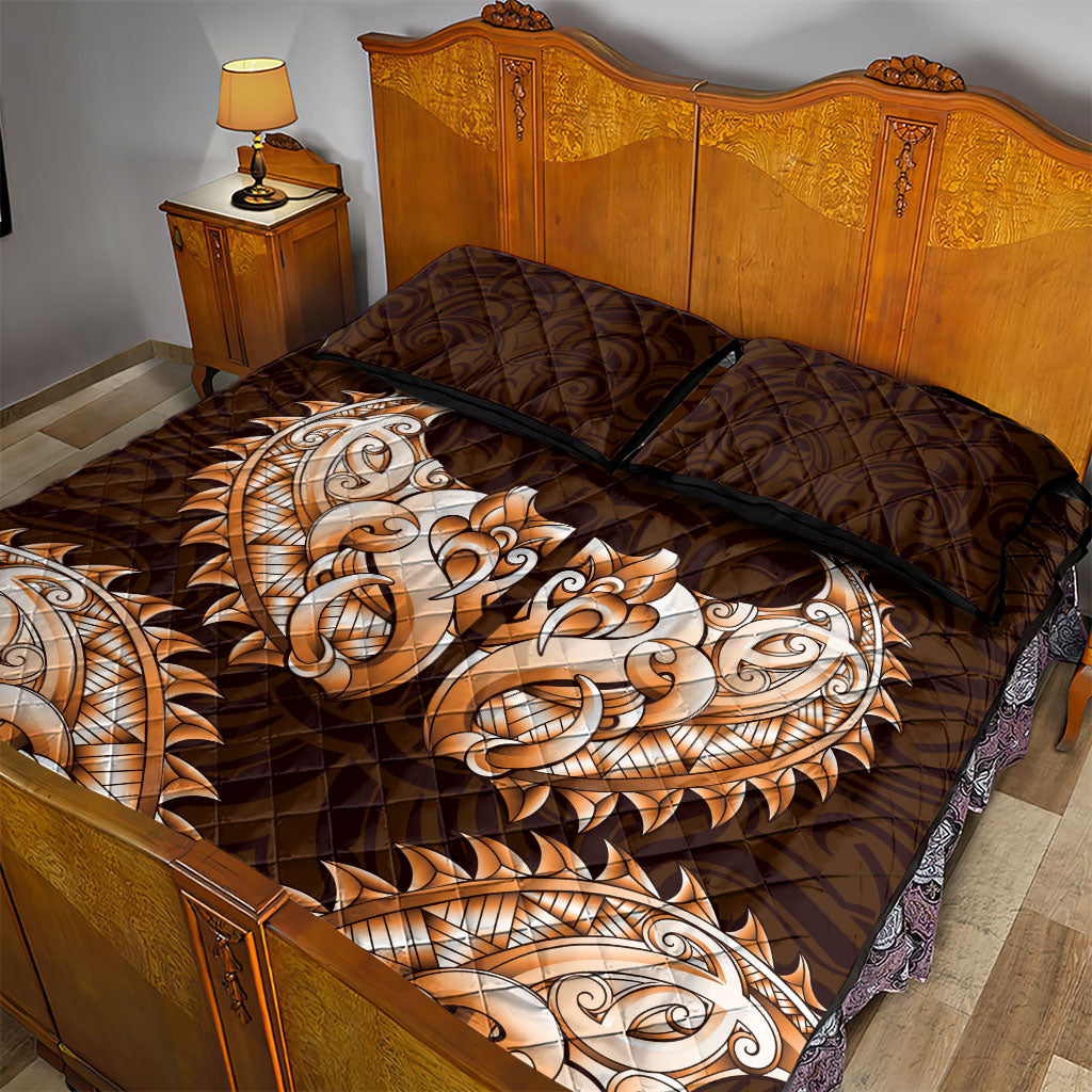 New Zealand Ta Moko Quilt Bed Set Aotearoa Maori Chest Tattoo Orange LT14 - Polynesian Pride