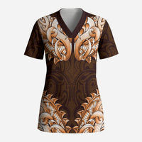 New Zealand Ta Moko Scrub Top Aotearoa Maori Chest Tattoo Orange LT14 Adult Orange - Polynesian Pride
