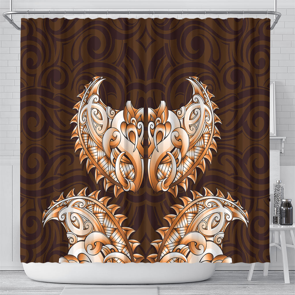New Zealand Ta Moko Shower Curtain Aotearoa Maori Chest Tattoo Orange LT14 - Polynesian Pride