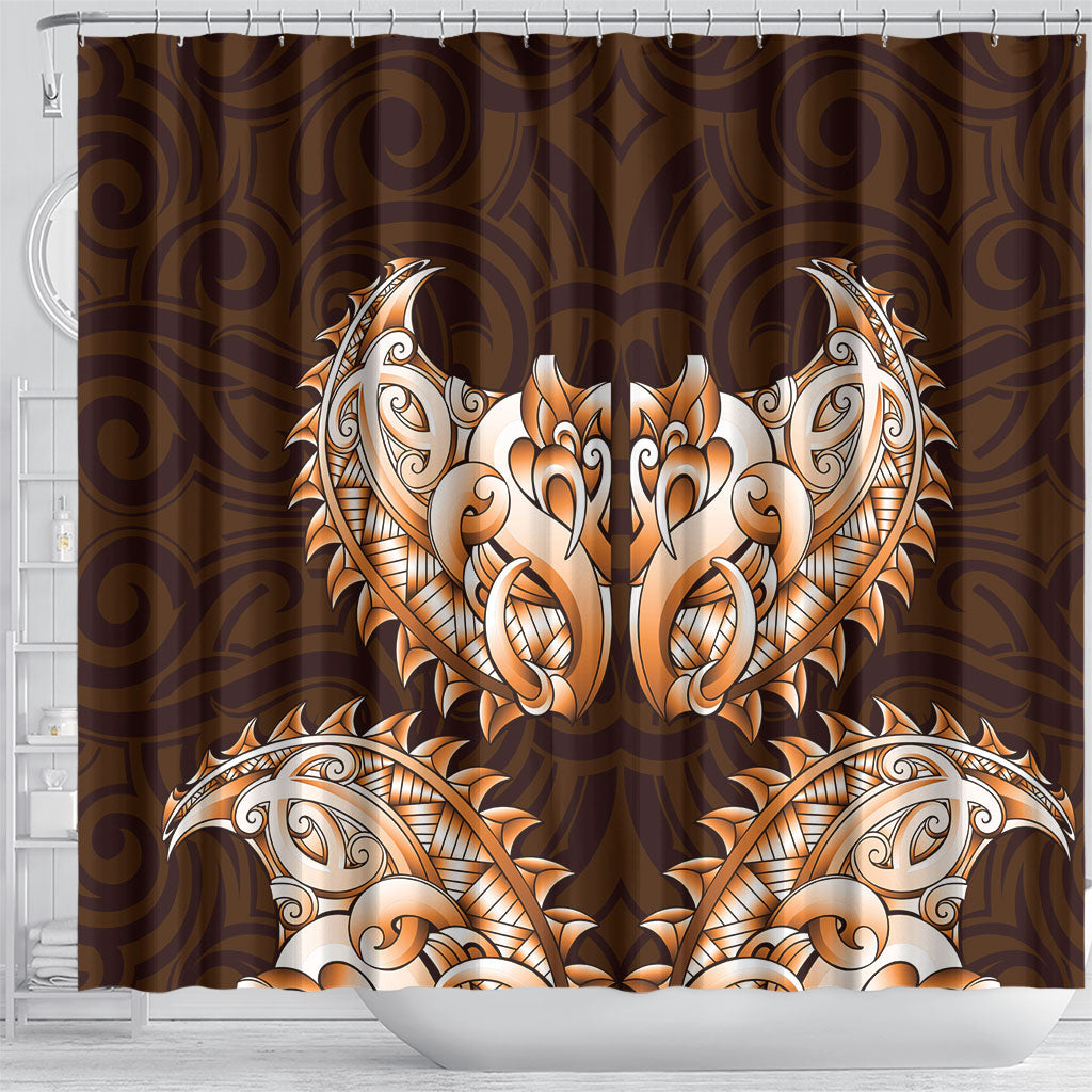 New Zealand Ta Moko Shower Curtain Aotearoa Maori Chest Tattoo Orange LT14 - Polynesian Pride