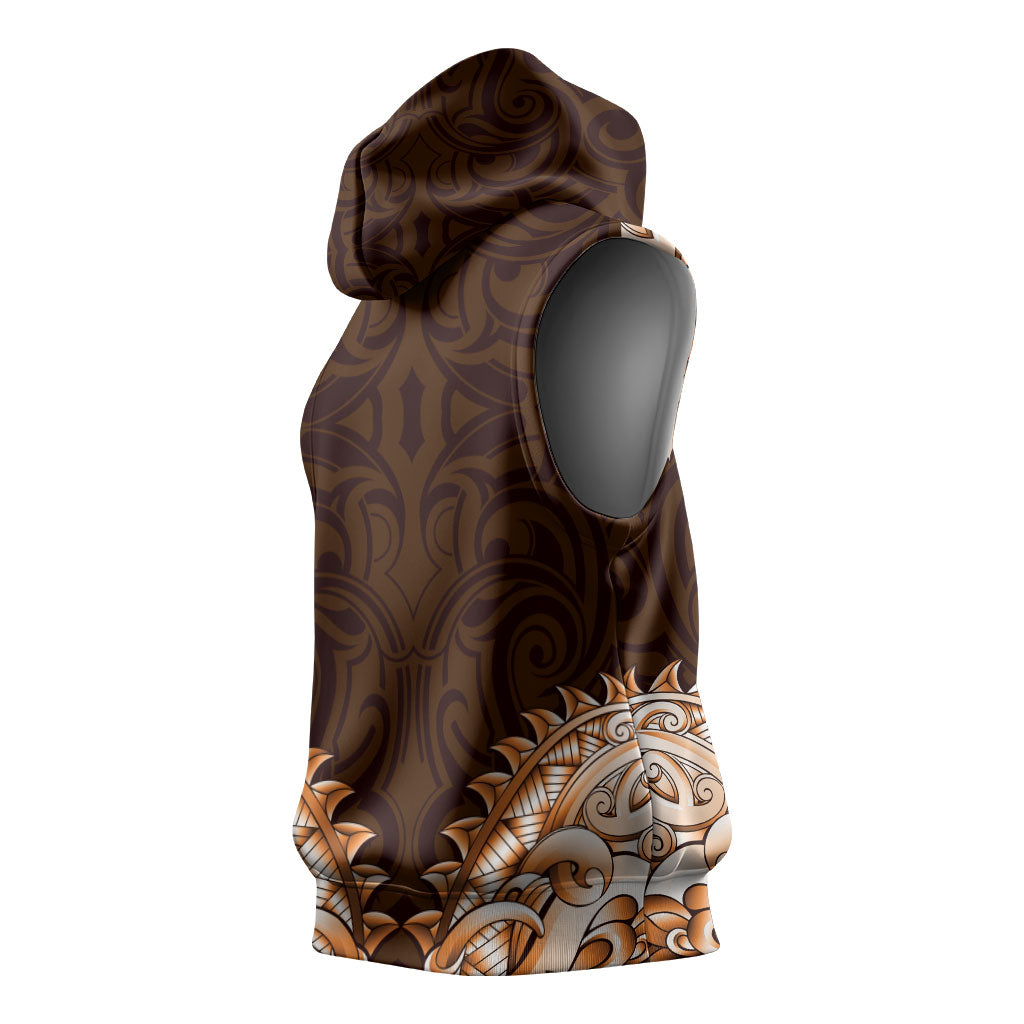 New Zealand Ta Moko Sleeveless Hoodie Aotearoa Maori Chest Tattoo Orange LT14 - Polynesian Pride