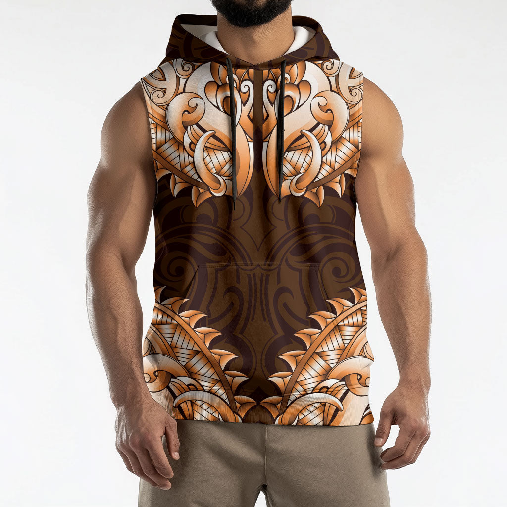 New Zealand Ta Moko Sleeveless Hoodie Aotearoa Maori Chest Tattoo Orange LT14 - Polynesian Pride