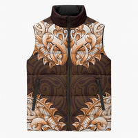 New Zealand Ta Moko Sleeveless Puffer Jacket Aotearoa Maori Chest Tattoo Orange LT14 Unisex Orange - Polynesian Pride