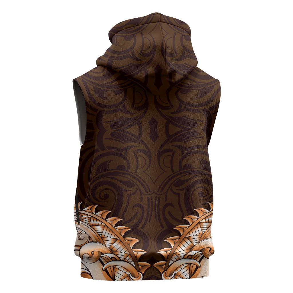 New Zealand Ta Moko Sleeveless Zip Hoodie Aotearoa Maori Chest Tattoo Orange LT14 - Polynesian Pride