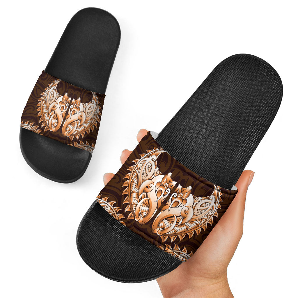 New Zealand Ta Moko Slide Sandals Aotearoa Maori Chest Tattoo Orange LT14 - Polynesian Pride