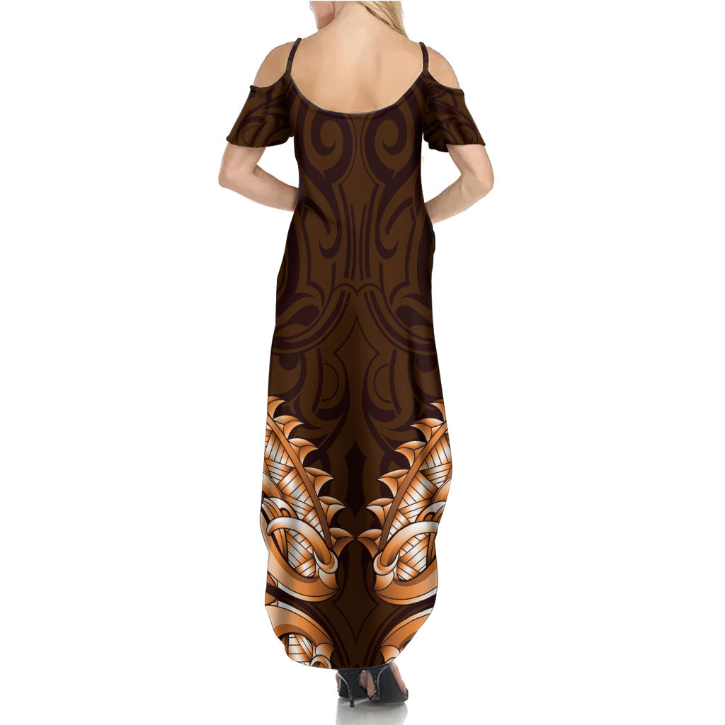 New Zealand Ta Moko Summer Maxi Dress Aotearoa Maori Chest Tattoo Orange LT14 - Polynesian Pride