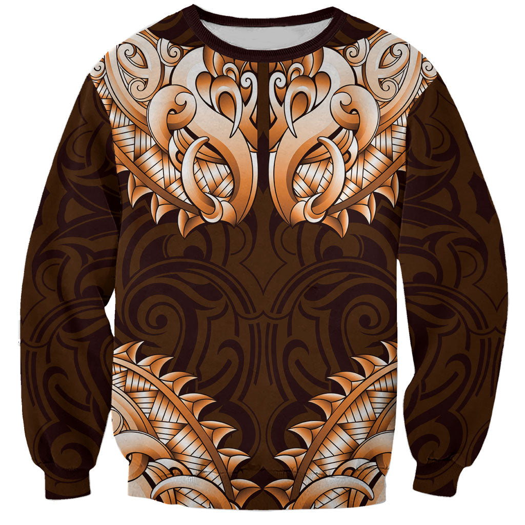 New Zealand Ta Moko Sweatshirt Aotearoa Maori Chest Tattoo Orange LT14 Unisex Orange - Polynesian Pride