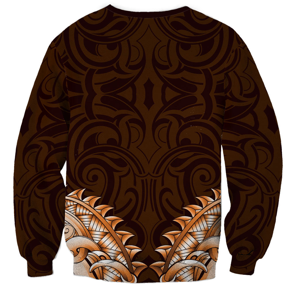 New Zealand Ta Moko Sweatshirt Aotearoa Maori Chest Tattoo Orange LT14 - Polynesian Pride
