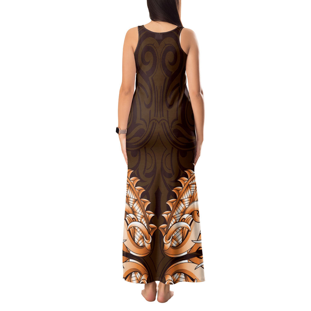 New Zealand Ta Moko Tank Maxi Dress Aotearoa Maori Chest Tattoo Orange LT14 - Polynesian Pride