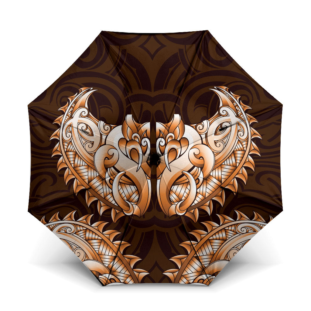 New Zealand Ta Moko Umbrella Aotearoa Maori Chest Tattoo Orange LT14 One Size Folded 11.42 inch Opened Diameter 37.4 inch Orange - Polynesian Pride