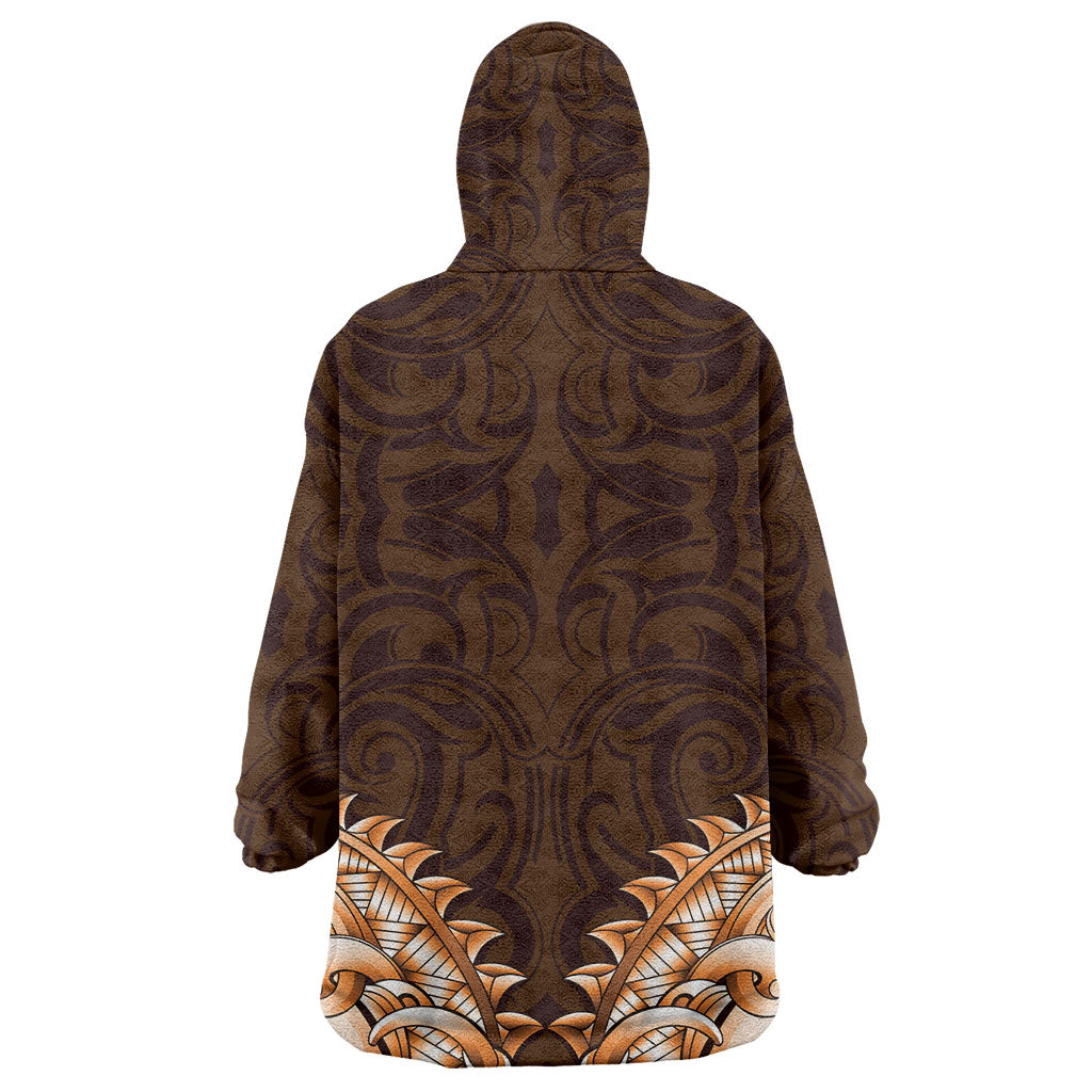 New Zealand Ta Moko Wearable Blanket Hoodie Aotearoa Maori Chest Tattoo Orange LT14 - Polynesian Pride