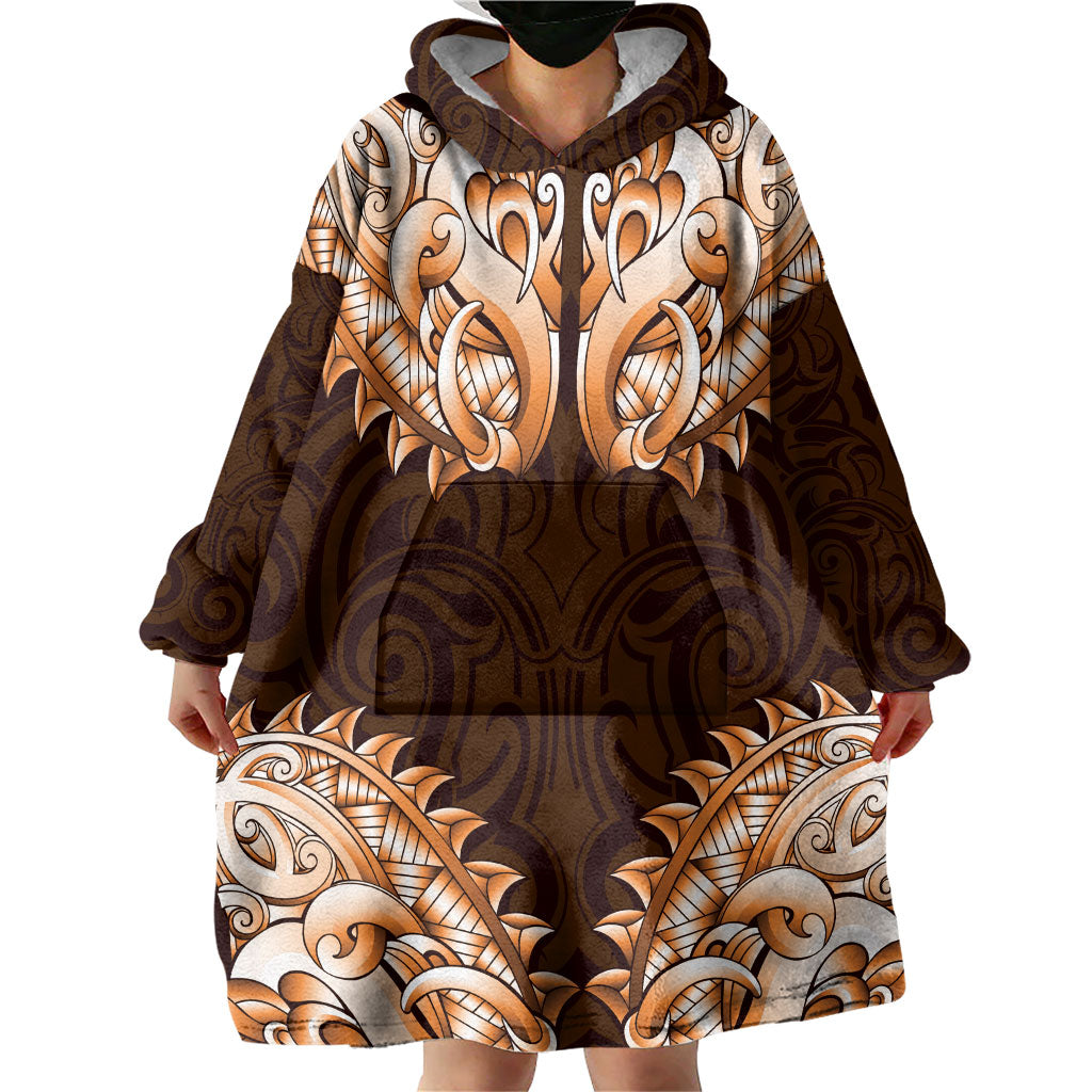 New Zealand Ta Moko Wearable Blanket Hoodie Aotearoa Maori Chest Tattoo Orange LT14 - Polynesian Pride