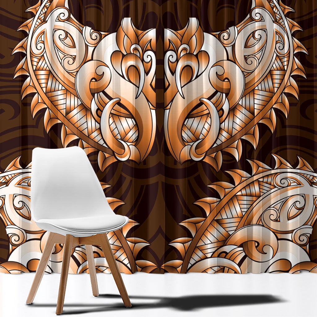 New Zealand Ta Moko Window Curtain Aotearoa Maori Chest Tattoo Orange LT14 - Polynesian Pride