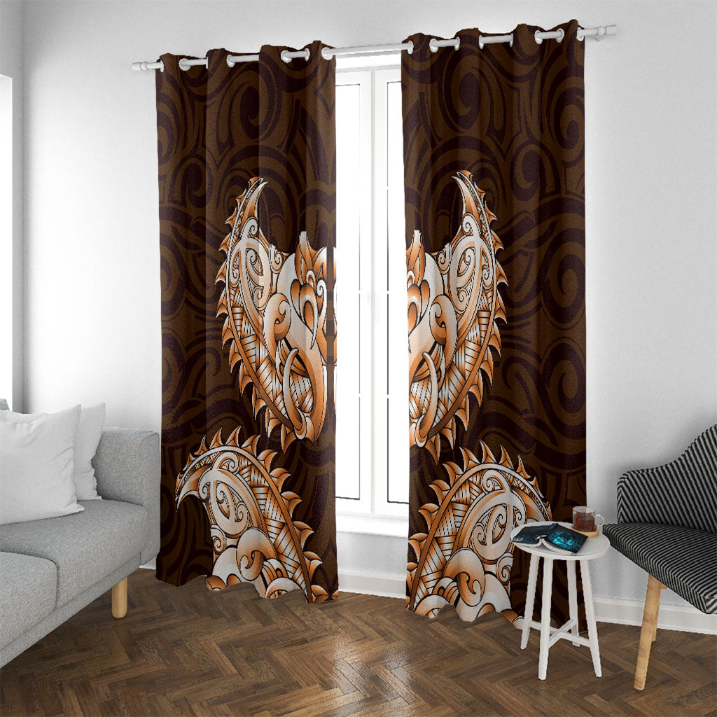 New Zealand Ta Moko Window Curtain Aotearoa Maori Chest Tattoo Orange LT14 With Grommets Orange - Polynesian Pride