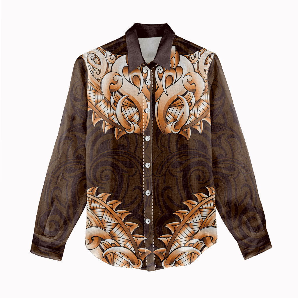 New Zealand Ta Moko Women Casual Shirt Aotearoa Maori Chest Tattoo Orange LT14 - Polynesian Pride