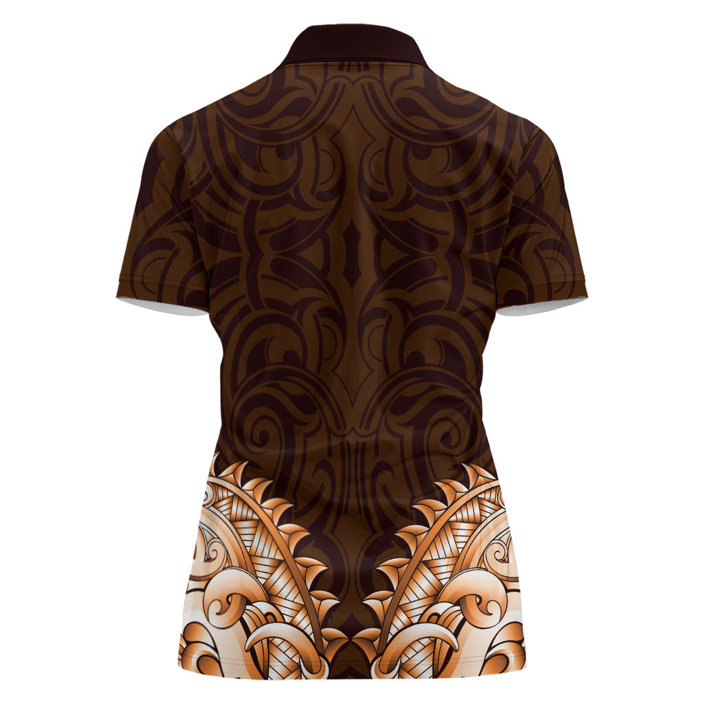 New Zealand Ta Moko Women Polo Shirt Aotearoa Maori Chest Tattoo Orange LT14 - Polynesian Pride