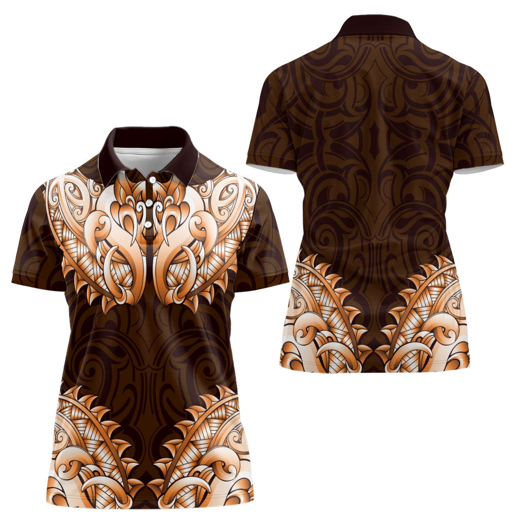 New Zealand Ta Moko Women Polo Shirt Aotearoa Maori Chest Tattoo Orange LT14 - Polynesian Pride
