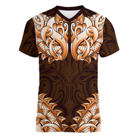 New Zealand Ta Moko Women V-Neck T-Shirt Aotearoa Maori Chest Tattoo Orange LT14 Female Orange - Polynesian Pride