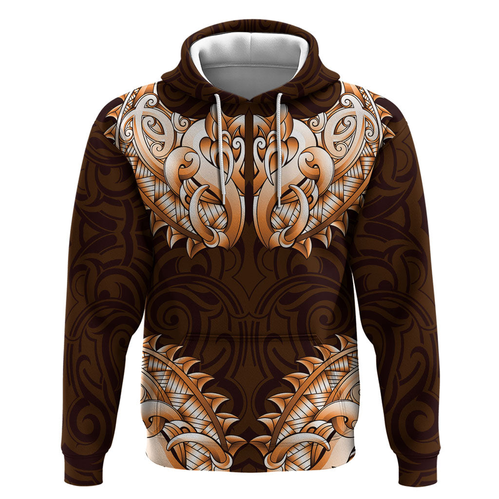 New Zealand Ta Moko Zip Hoodie Aotearoa Maori Chest Tattoo Orange LT14 Pullover Hoodie Orange - Polynesian Pride