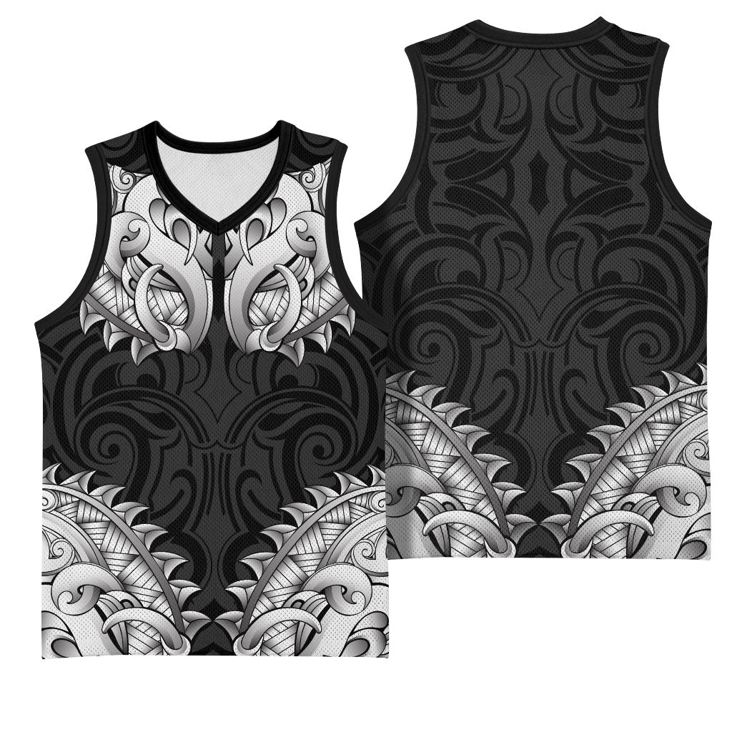 New Zealand Ta Moko Basketball Jersey Aotearoa Maori Chest Tattoo Black LT14 - Polynesian Pride