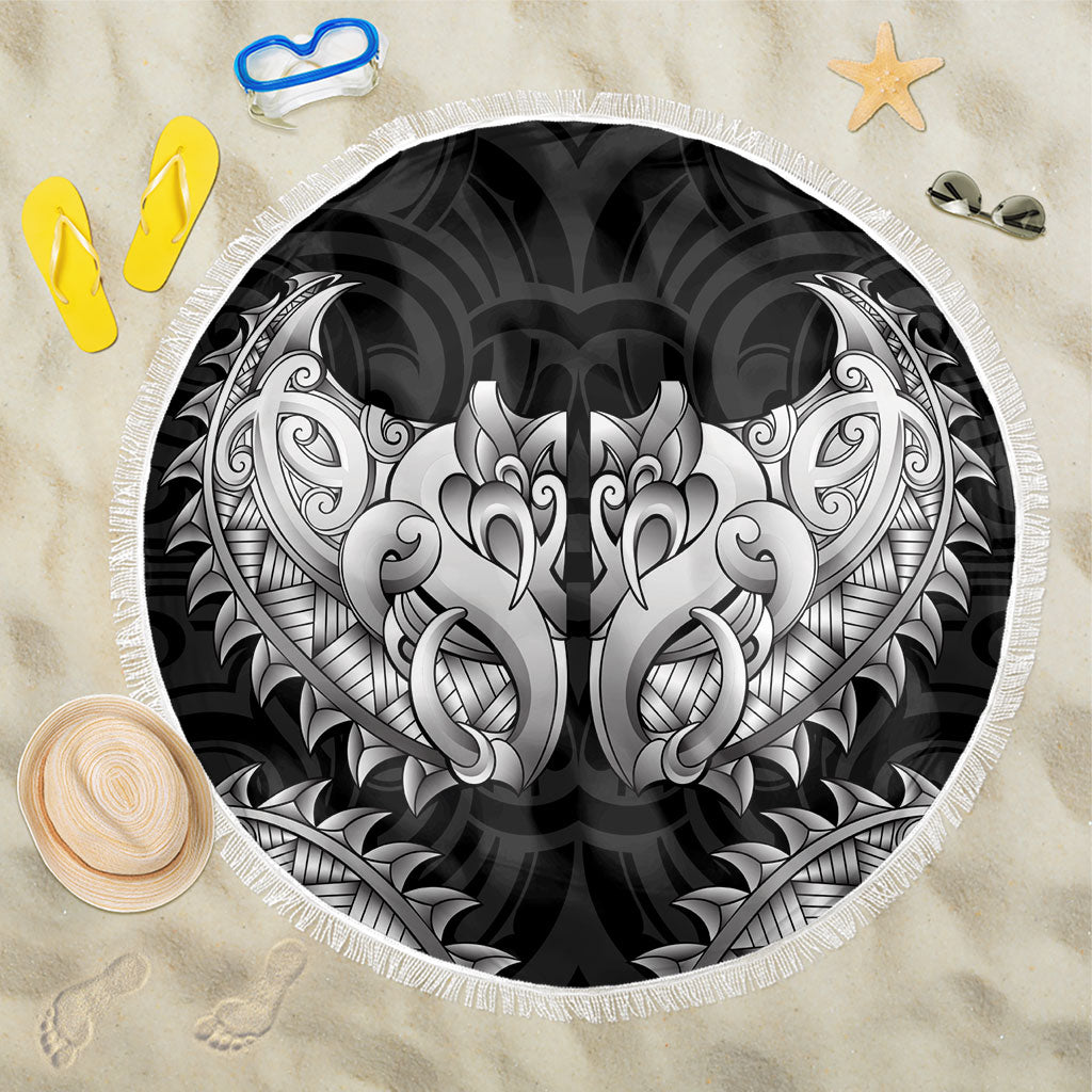 New Zealand Ta Moko Beach Blanket Aotearoa Maori Chest Tattoo Black LT14 One Size 150cm Black - Polynesian Pride