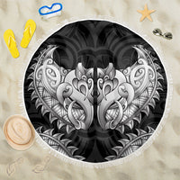 New Zealand Ta Moko Beach Blanket Aotearoa Maori Chest Tattoo Black LT14 One Size 150cm Black - Polynesian Pride