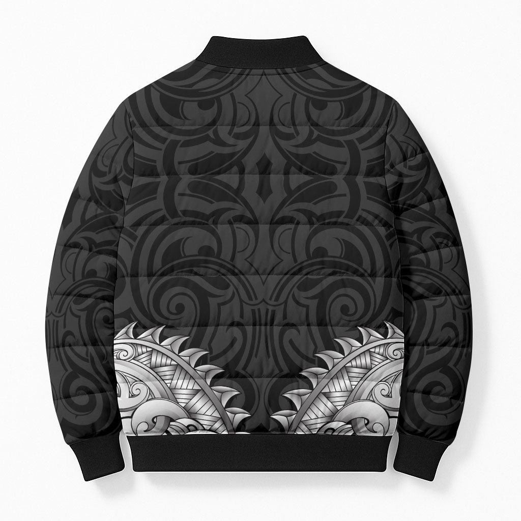 New Zealand Ta Moko Bomber Puffer Jacket Aotearoa Maori Chest Tattoo Black LT14 - Polynesian Pride