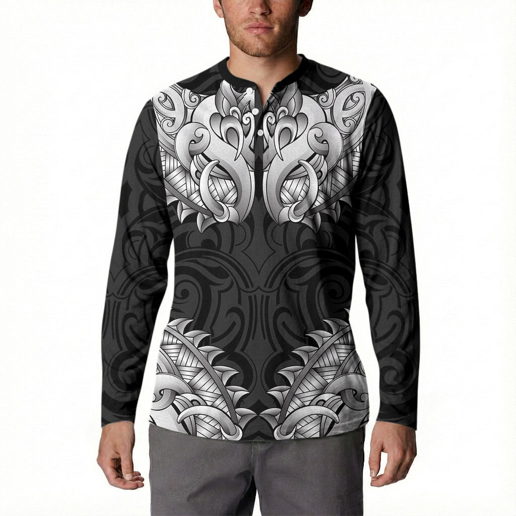 New Zealand Ta Moko Button Sweatshirt Aotearoa Maori Chest Tattoo Black LT14 - Polynesian Pride