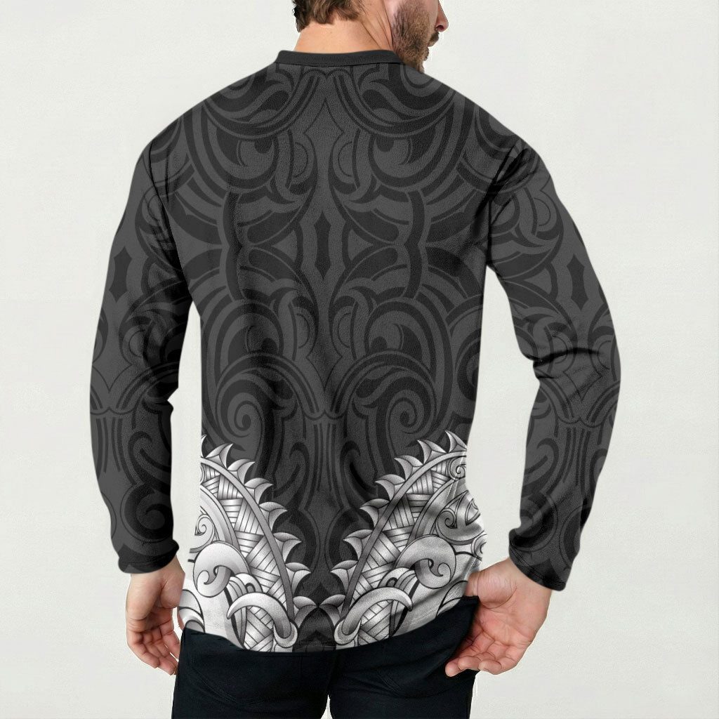 New Zealand Ta Moko Button Sweatshirt Aotearoa Maori Chest Tattoo Black LT14 - Polynesian Pride