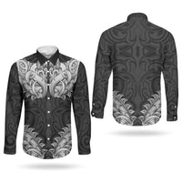 New Zealand Ta Moko Couples Matching Off Shoulder Maxi Dress and Long Sleeve Button Shirt Aotearoa Maori Chest Tattoo Black LT14 - Polynesian Pride
