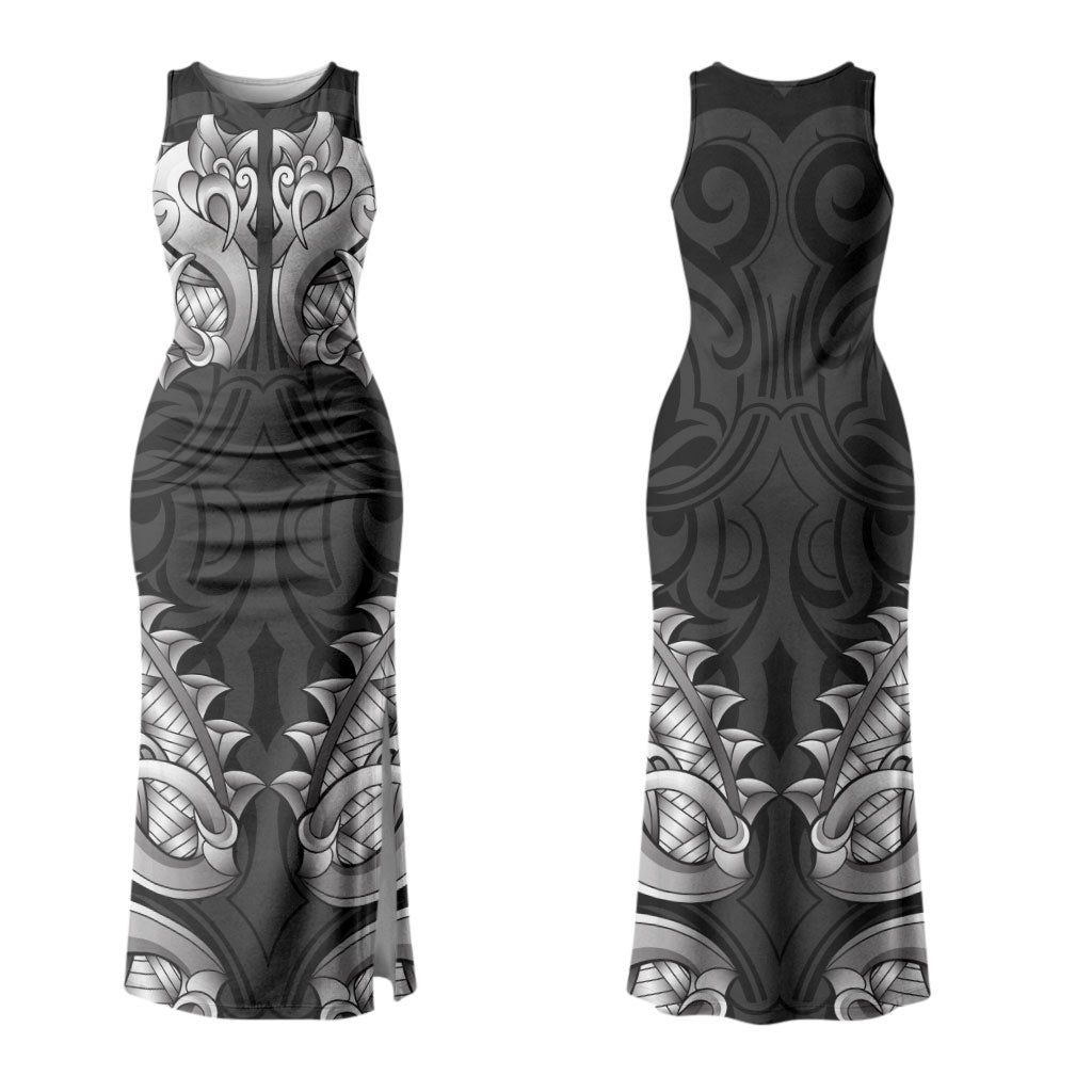 New Zealand Ta Moko Couples Matching Tank Maxi Dress and Hawaiian Shirt Aotearoa Maori Chest Tattoo Black LT14 - Polynesian Pride